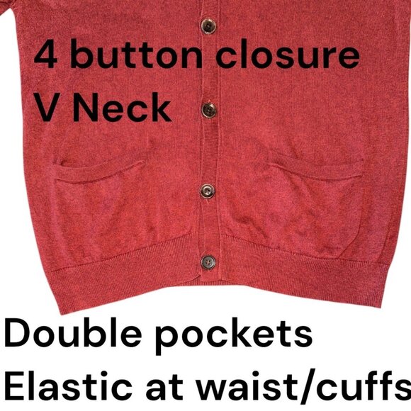 L.L.Bean Mens Rust Cotton & Cashmere Blend Cardigan V-Neck 4-Button Pockets M - Picture 4 of 10